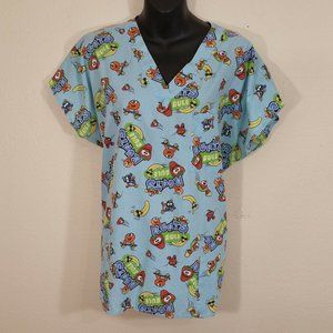 Nestle Women's Scrub Top Runts Rule Blue Medium Medical Doctor Nurse VTG